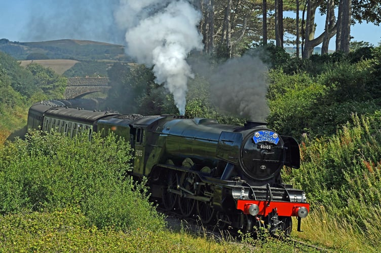 The Flying Scotsman pulling one of its last West Somerset Railway excursions on Sunday. PHOTO: Peter Mather.