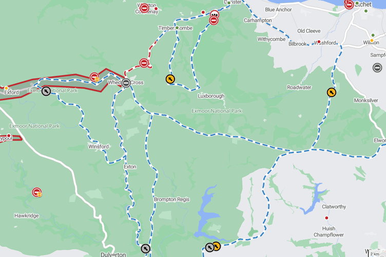 Traffic diversions have been set up as the A396 remains closed following a fatal coach crash. IMAGE: Causeway one network.