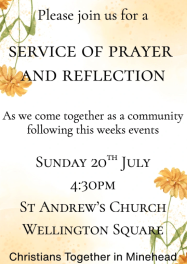 People are being invited by Christians Together in Minehead to attend the town's Wellington Square for a 'service of reflection'.