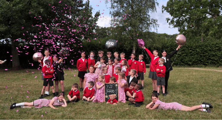 Lydeard St Lawrence Primary School pupils celebrate a 'good' rating by Ofsted inspectors.