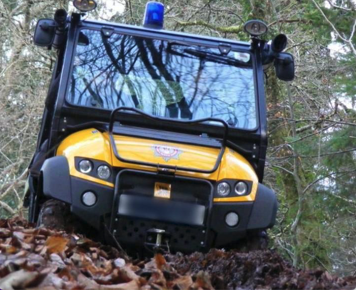 A fire brigade Groundhog off-road vehicle from Porlock was being used to help tackle a large grass fire on Exmoor on Wednesday evening. PHJOTO: DSFR.