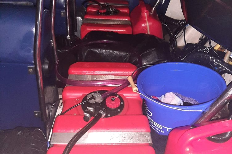 Fuel containers found on a suspected drug smuggling gang's boat which police raided off Watchet. PHOTO: NCA.