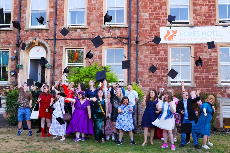 Aurora Foxes, Minehead, students celebrating graduation day in the traditional way.