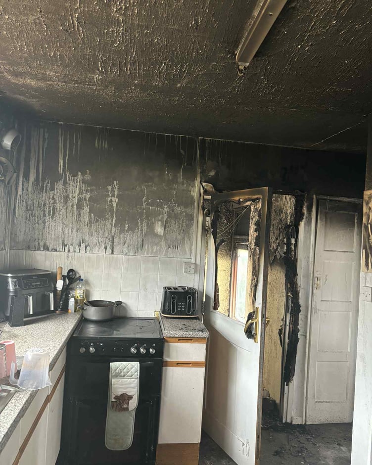 The fire-wrecked kitchen of mother-of-three Carla Cridland's Watchet home.
