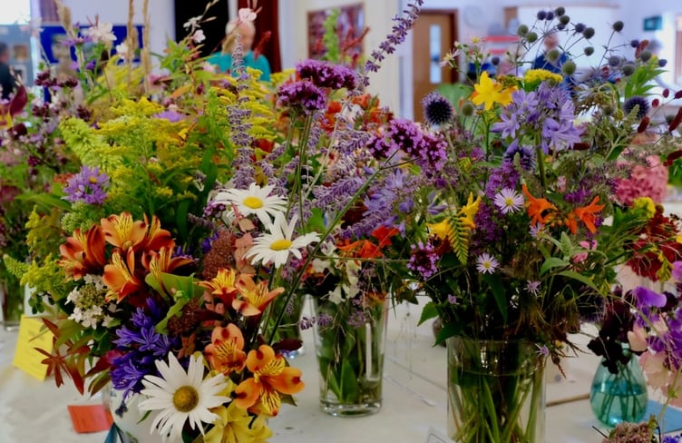 Some of the cut flowers at this year's Wootton Courtenay Flower and Produce Show. PHOTO: Bill Hodgson.