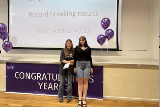 Erin Blazey (left) and Esme Pegrum collect their A Level results from West Somerset College.