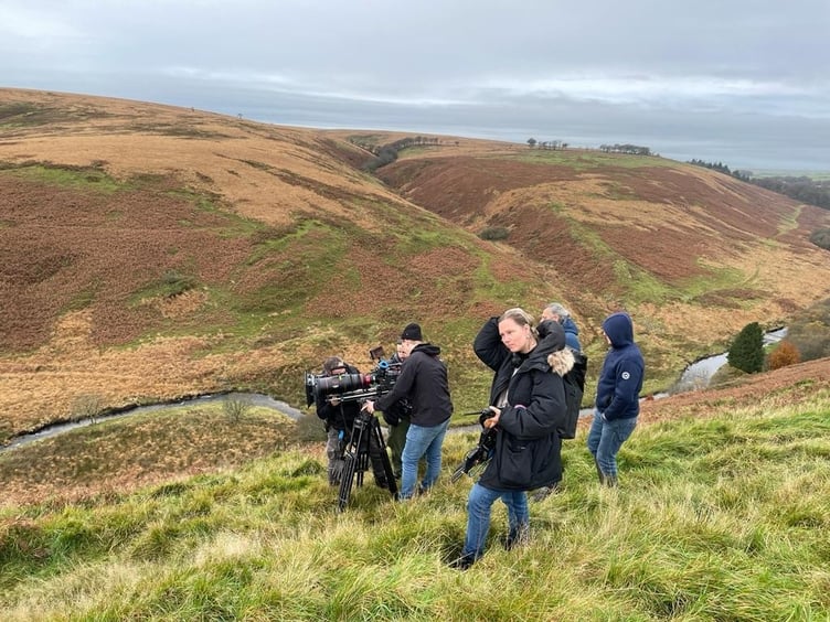 A film crew shooting on Exmoor for the Swedish movie 'Unmoored'.