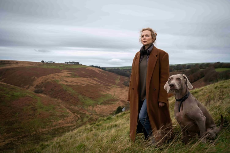 Mirja Turestedt as Maria Holinek with her dog Castor on Exmoor.