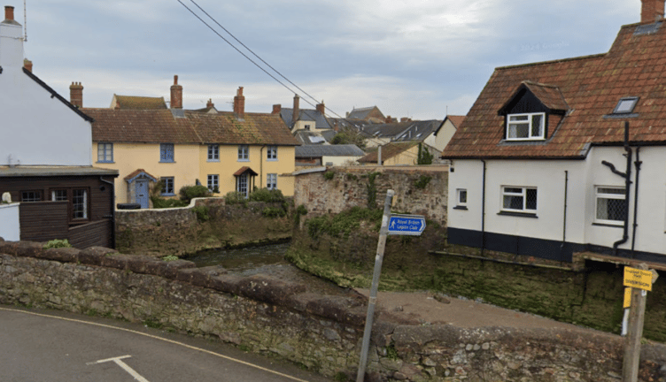 The Washford River passing through Watchet before entering the sea.