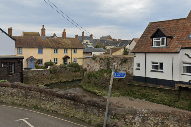 The Washford River passing through Watchet before entering the sea.