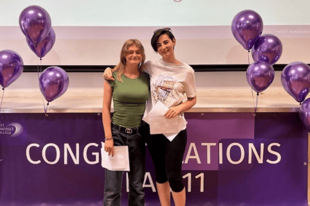 Emily Johnson (left) and Abigail Ford celebrate exceptional GCSE results at West Somerset College.