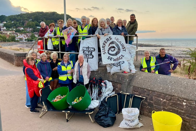 Some of the volunteers who helped to clean Minehead beach in a session organised by Plastic Free West Somerset Communities.