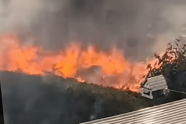 A view of Monday's fire in Washford which saw 23 people checked for smoke inhalation.