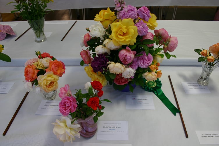 Prizewinning flowers at the 2025 Minehead Flower and Produce Show.