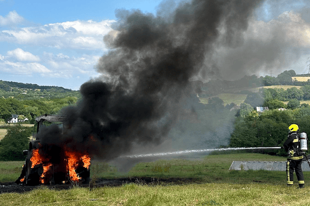 Firefighters tackling a tractor fire on Exmoor last year.