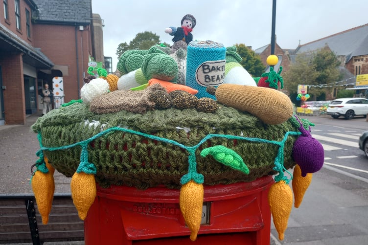 The Women's Institute 'Harvest Post Box Topper' in The Avenue, Minehead
