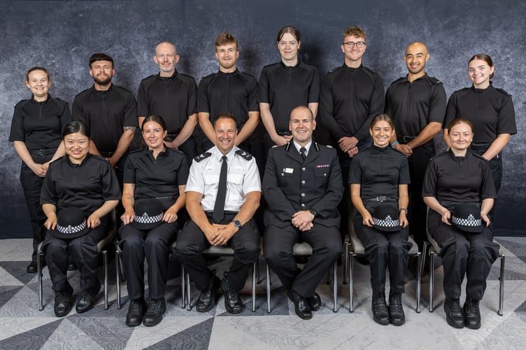 Avon and Somerset Constabulary Assistant Chief Constable Jon Cummins with new Police Now officers joining the force, and their academy trainer.