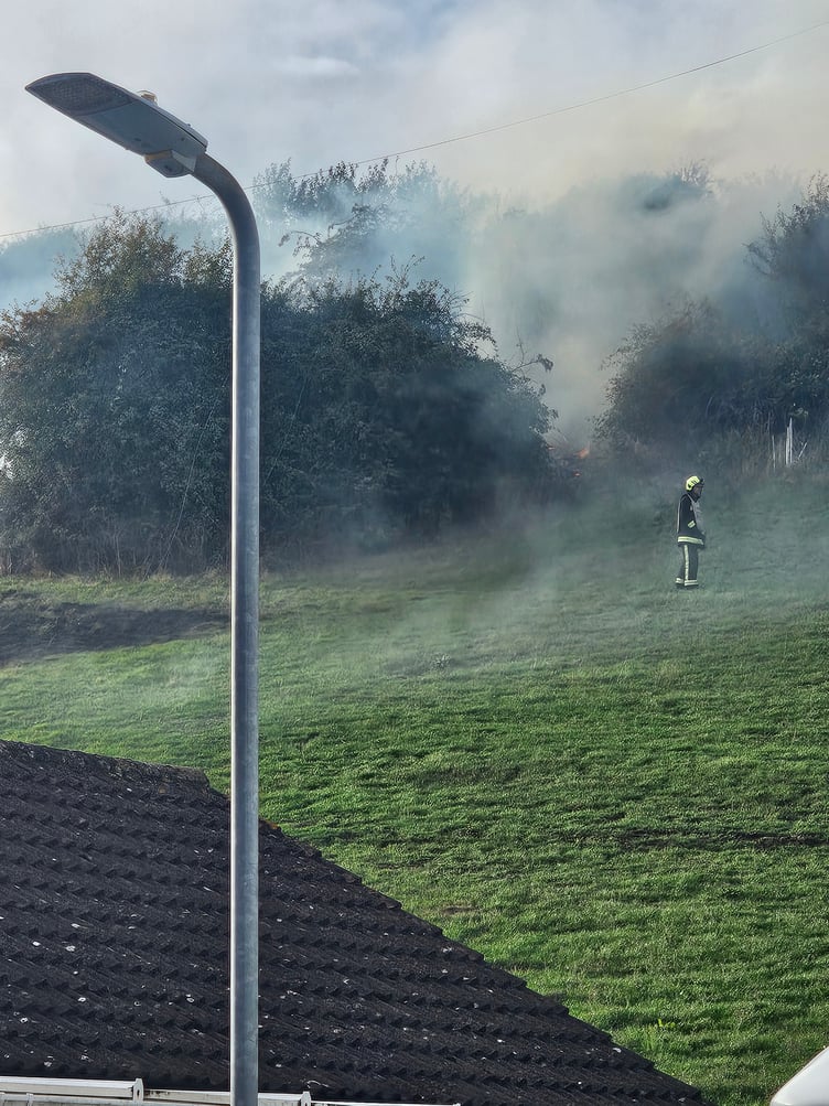 Fire crews put out a blaze in woods near Watchet started when a high voltage electricity line came down.