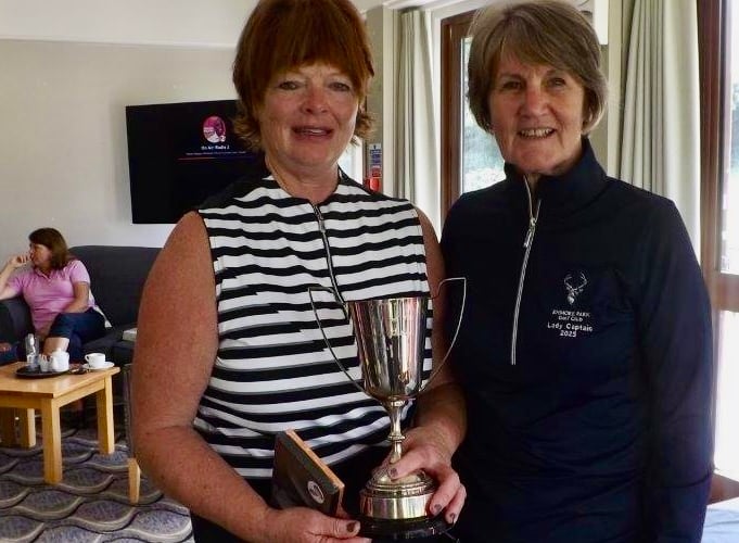 Shanni Whisler, the winner of Enmore Park's Barrington Cup (left) with Lady Captain Lorraine Taylo