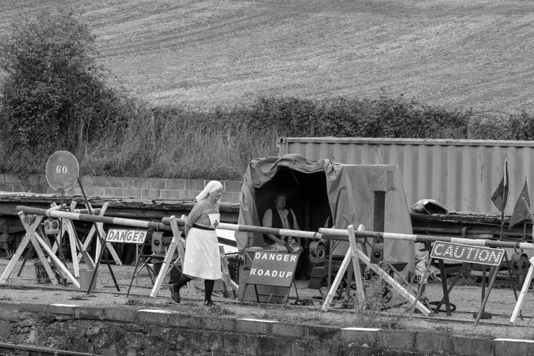 Wartime roadworks on show at Washford Station for West Somerset's Forties weekend.