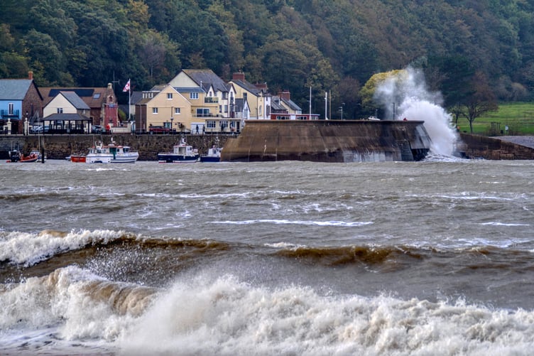 Storm Amy winds can be seen whipping up the sea off Minehead on Saturday.