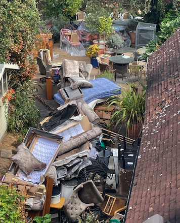 How the back garden of Dunster's fire-struck Reeves restaurant now looks.