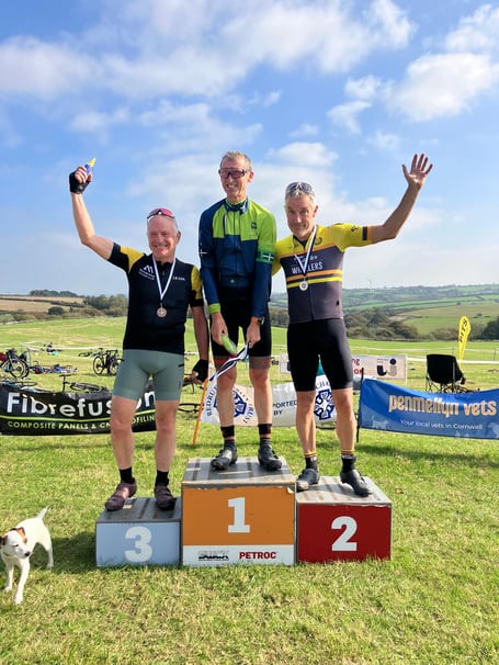 David Bray on the third step of the podium