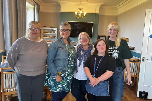 Photographed at the first meeting of MIB Int. Minehead, held meeting on 25 September at Foxes Hotel, are (left to right) Sue Bill (PowerWorks), Lizzie George (Clean Living), Elke Koessling Winzer (Leader of MIB Minehead/ PR & Events), Lauren Douglass (Tink Training Academy) with Skye from Foxes Hotel at the front