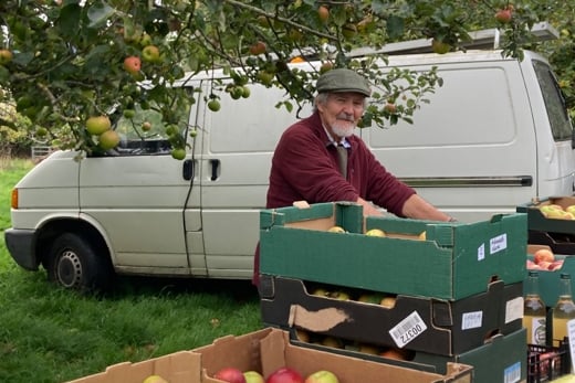 Jonathan Greenhow with some of the orchard’s traditional apple varieties
