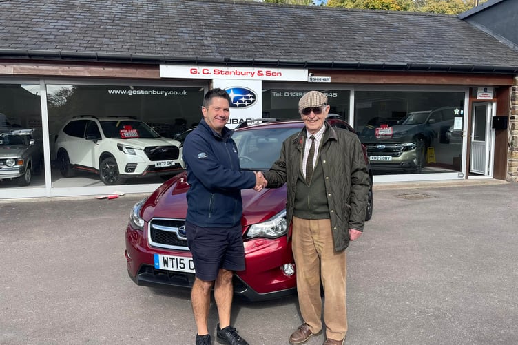 G C Stanbury & Son of Dulverton are very proud to be a family business and say they are honoured to have such loyal and lovely customers. One of those loyal customers who has been supporting the business since 1962 is Pat who is pictured collecting his 17th car from Dan Stanbury.