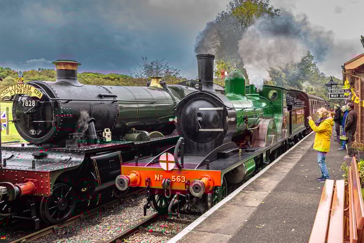 Two of the visiting engines at the West Somerset Railway's autumn steam gala at the weekend