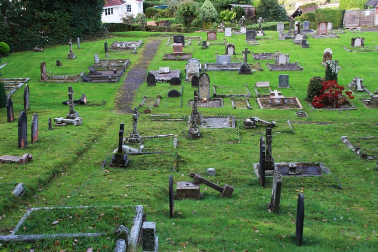 Swathes of flattened headstones and memorials in Porlock Cemetery. PHOTO: George Ody.