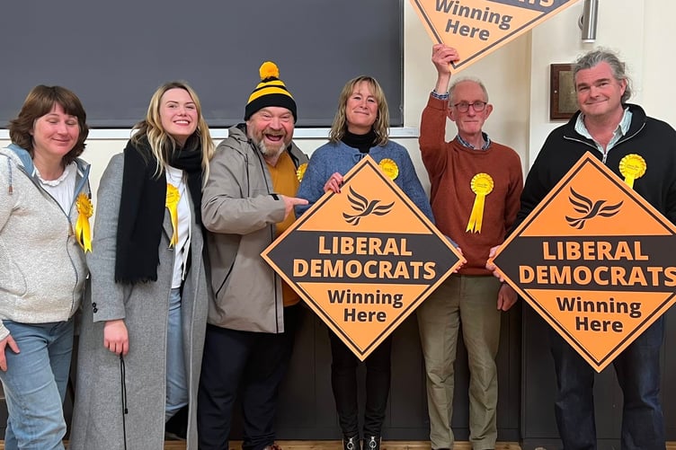 Dunster by-election winner Cara Strom with supporters Photo Daffodil PR
