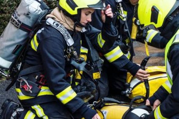 A Minehead fire and rescue crewFirefighters from nine fire stations were called to Dulverton to deal with a blaze in a partially-thatched house.