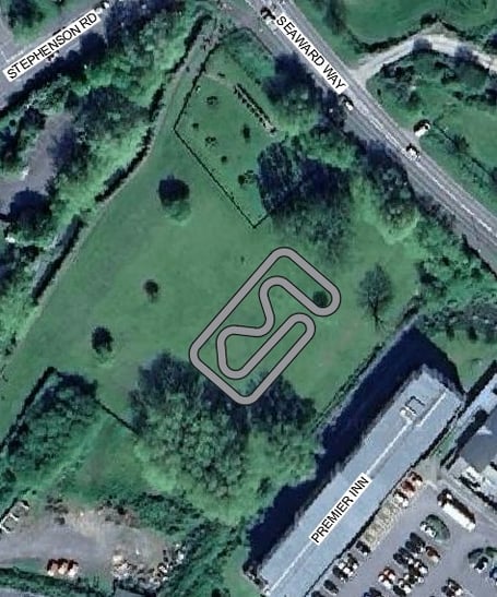 A potential pump track layout has been superimposed on an aerial view of land off Seaward Way, Minehead.