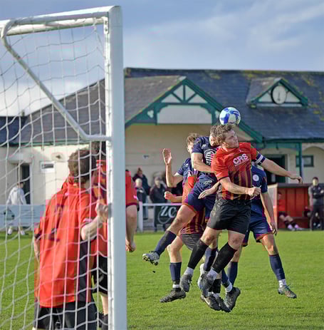 Aerial action during Watchet's home game against Yatton and Cleeve United
