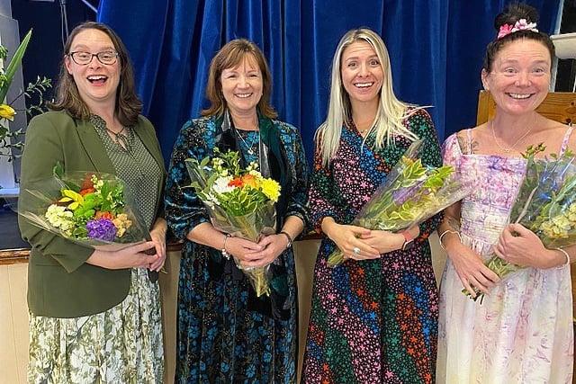 Porlock's Ada Lovelace Women’s Afternoon Tea compere Lynn Pearson (second left), is pictured with inspirational speakers (from left) Karen Chetwynd, Jo Smith, and Louise Butcher.