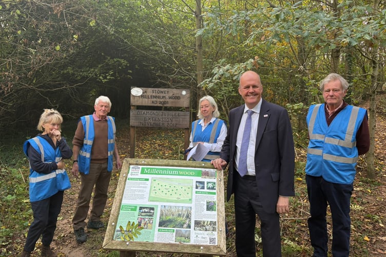 MP Sir Ashley Fox visiting green spaces volunteers in Nether Stowey.