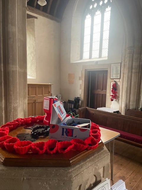 A Remembrance collection point in St Petrock's Church, Timberscombe.