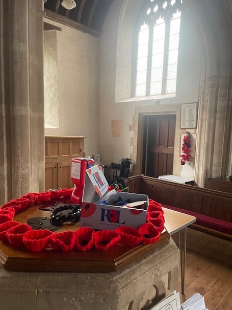A Remembrance collection point in St Petrock's Church, Timberscombe.