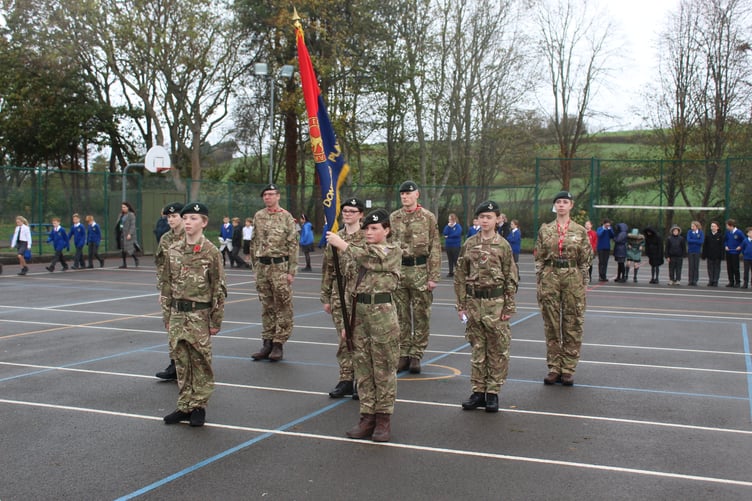 Army Cadets lead a service in Danesfield School, Williton, on Armistice Day.