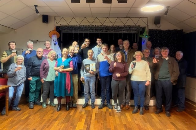 West Somerset Brass members celebrate honouring Dave Parkman in Watchet's Royal British Legion Club.