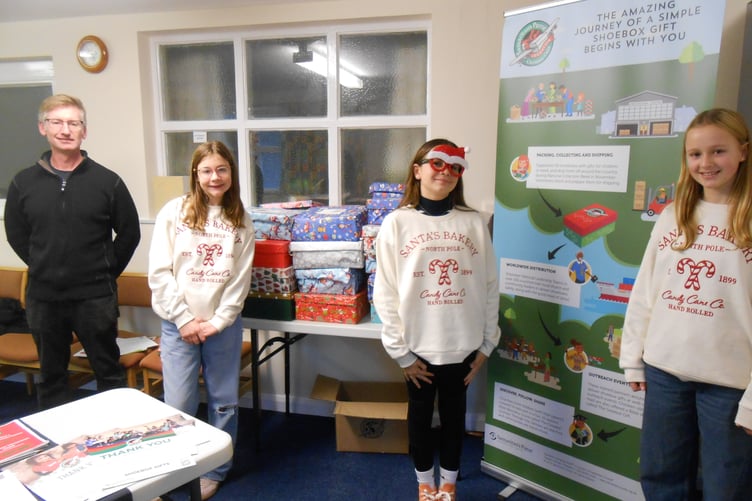 Some of the Minehead Middle School pupils who helped pack shoeboxes for this year's Operation Christmas Child appeal.