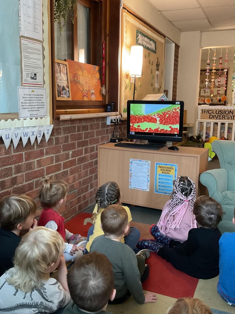 Children attending King Edward Nursery, Minehead, watched a CBeebies animated film about World War One poppy fields as part of this year's Remembrance observance.