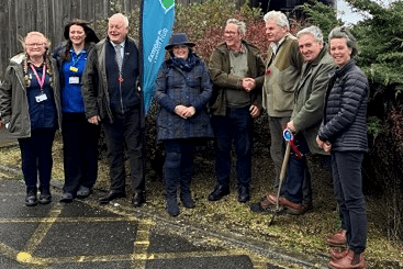 Emoor farmers market chairman Richard Webber (fourth, right) at the rural health hub turf cutting with guests including Peter Delbridge, Charmain Dascombe, Robin May, Peter Huntley, and Olivia Winterton.
