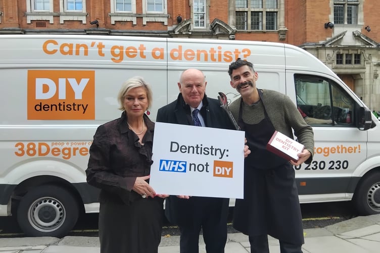 MP Rachel Gilmour with British Dental Association chairman Eddie Crouch and a representative of the 38Degrees campaign group.