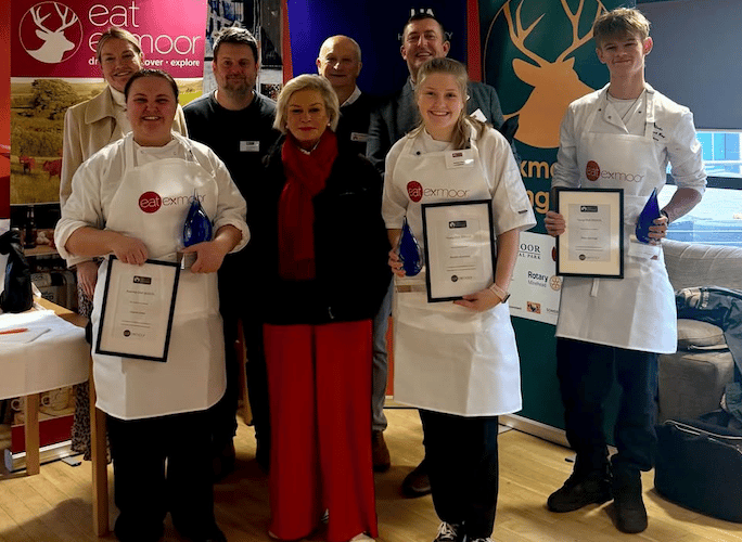 MP Rachel Gilmour presented certificates to Lauren Lewis, Maddie Kennealy, and Blake Jennings, who took part in this year's Exmoor Young and Aspiring Chef  event organised by Visit Exmoor.