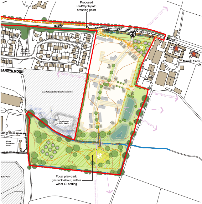 The masterplan accompanying a planning application by Bloor Homes for a new housing estate in Wiveliscombe.