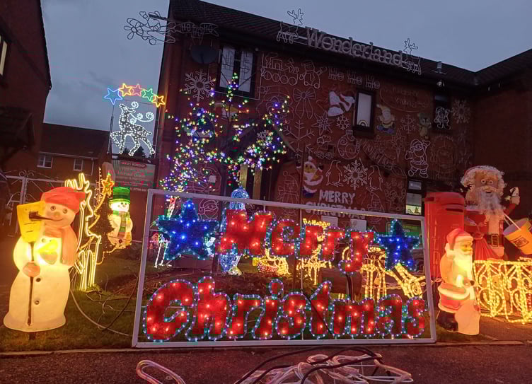 Christmas lights in Plover Close, Minehead, from a previous year.