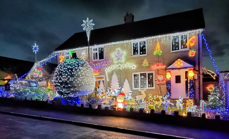 A previous year's Christmas lights display in Plover Close, Minehead.